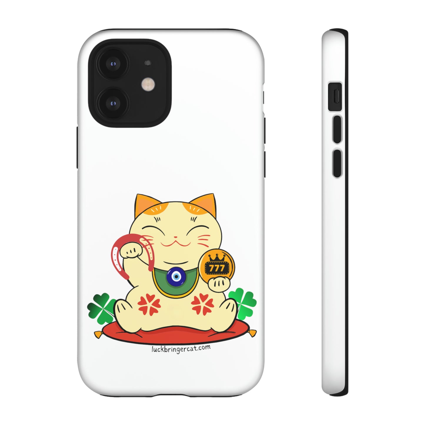 Cat Lovers Tough Phone Case- Maneki Neko Lucky Cat-White- iPhone, Samsung Galaxy, Google Pixel