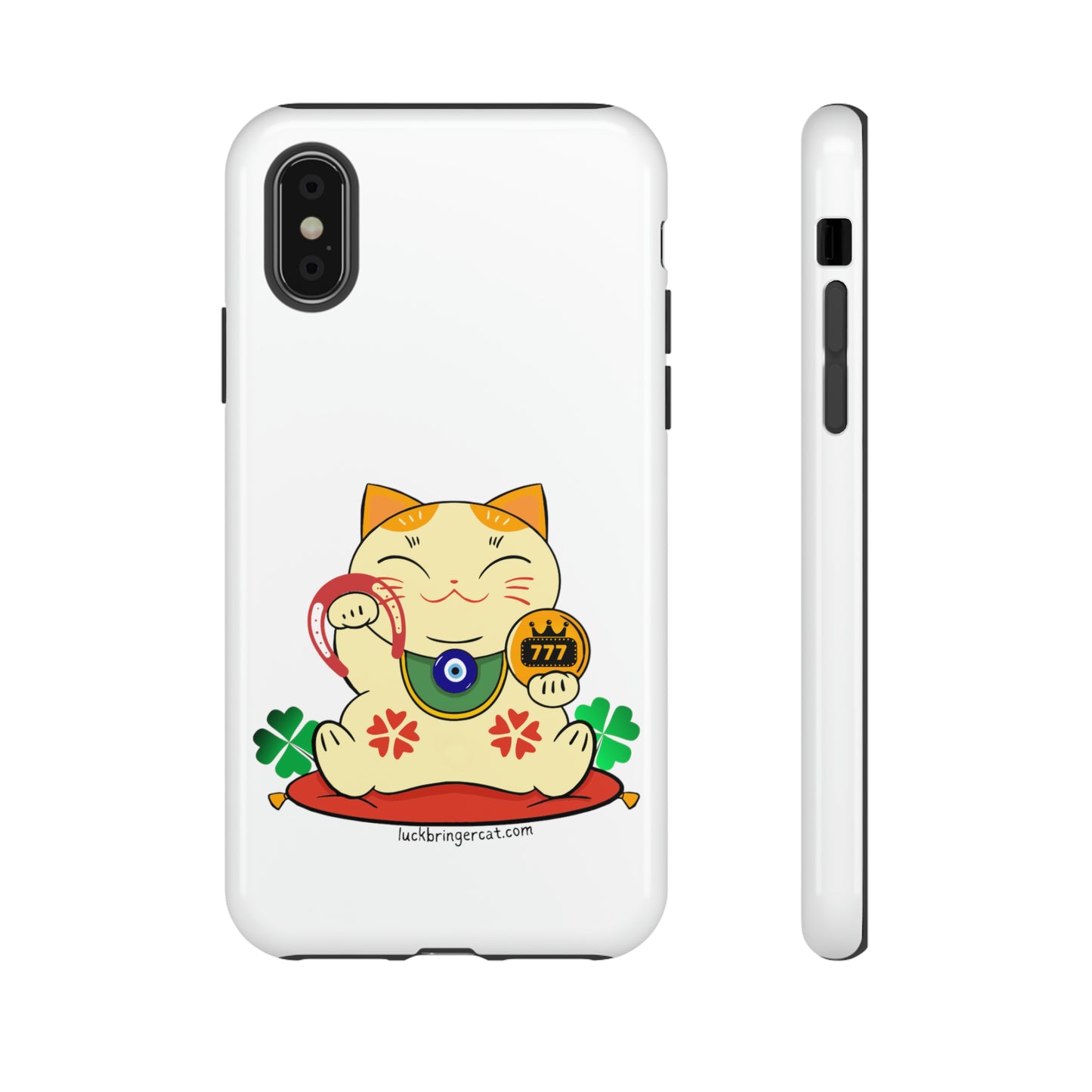 Cat Lovers Tough Phone Case- Maneki Neko Lucky Cat-White- iPhone, Samsung Galaxy, Google Pixel