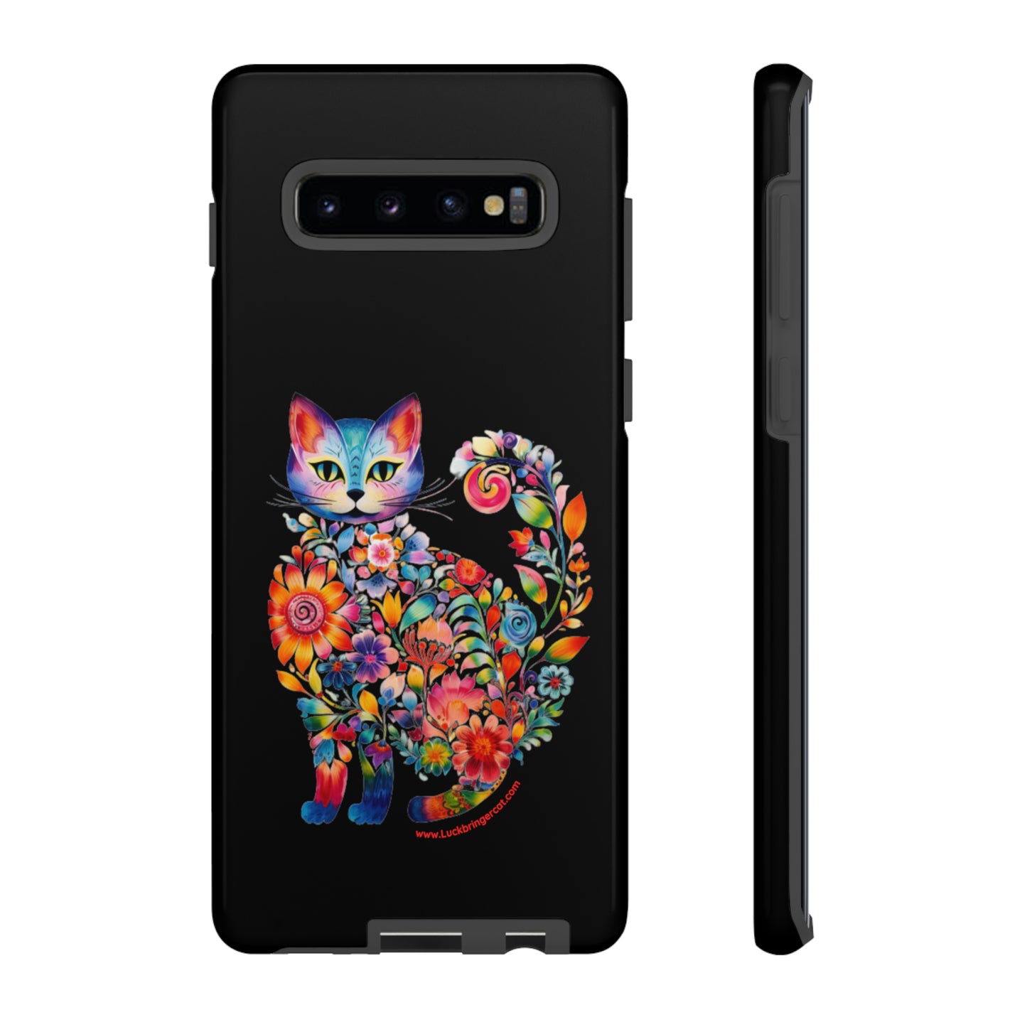 Floral Cat Lovers Phone case- iPhone, Samsung Galaxy, Google Pixel- Black-Tough-Premium Quality