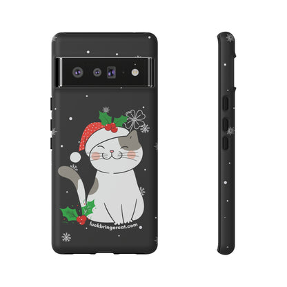 Cat Lovers Christmas Phone Case-iPhone, Samsung Galaxy,Google Pixel- Black With Cute Kitten