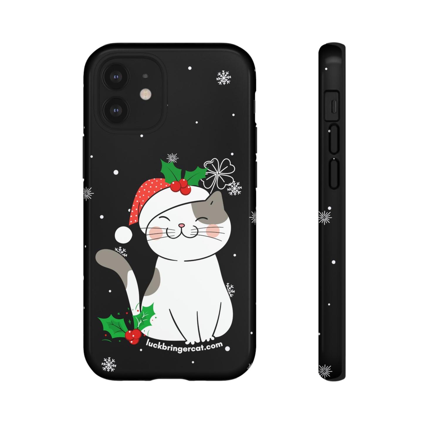 Cat Lovers Christmas Phone Case-iPhone, Samsung Galaxy,Google Pixel- Black With Cute Kitten