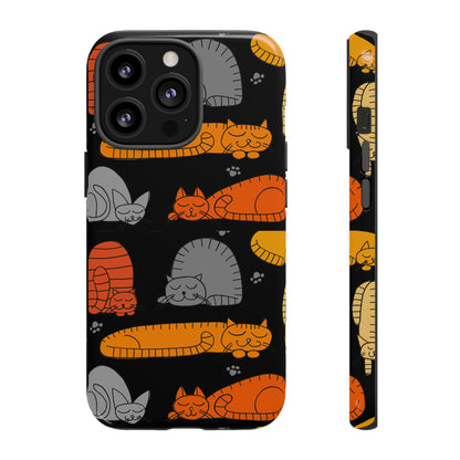 Premium-quality tough protective phone cases for iPhone, Samsung and Google Pixel- Black With Cute Colorful Sleeping Cats