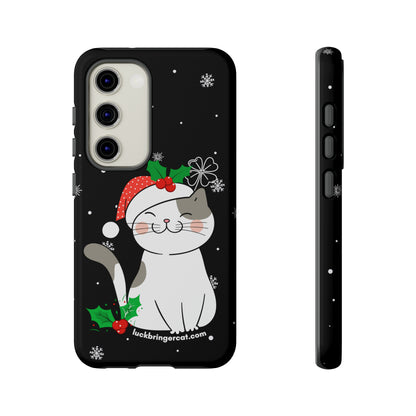 Cat Lovers Christmas Phone Case-iPhone, Samsung Galaxy,Google Pixel- Black With Cute Kitten