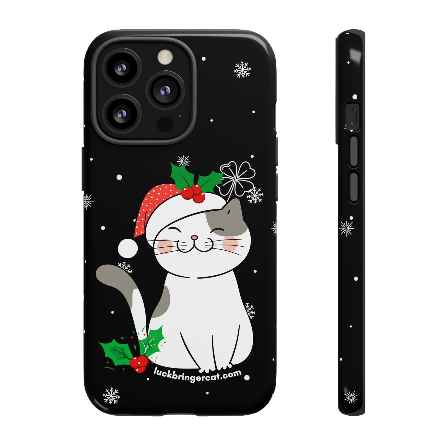 Cat Lovers Christmas Phone Case-iPhone, Samsung Galaxy,Google Pixel- Black With Cute Kitten