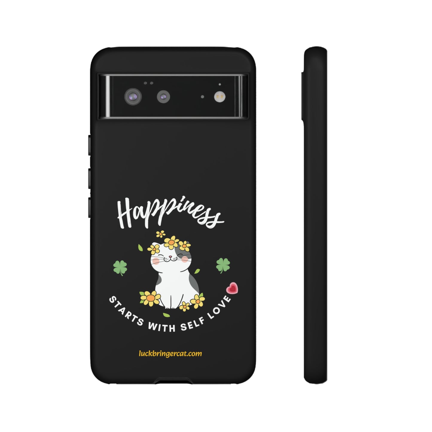 Selflove Happiness Black Phone Case-Cat Mom Gift Cat Lover Mum -Google Pixel 7, Google Pixel 6 Pro, Google Pixel 6, Google Pixel 5 5G