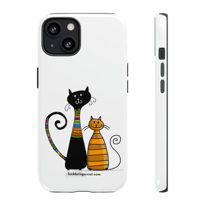 Funny Phone Case for Cat Lovers- iPhone, Samsung Galaxy and Google Pixel- White With Cute Black and Orange Cats