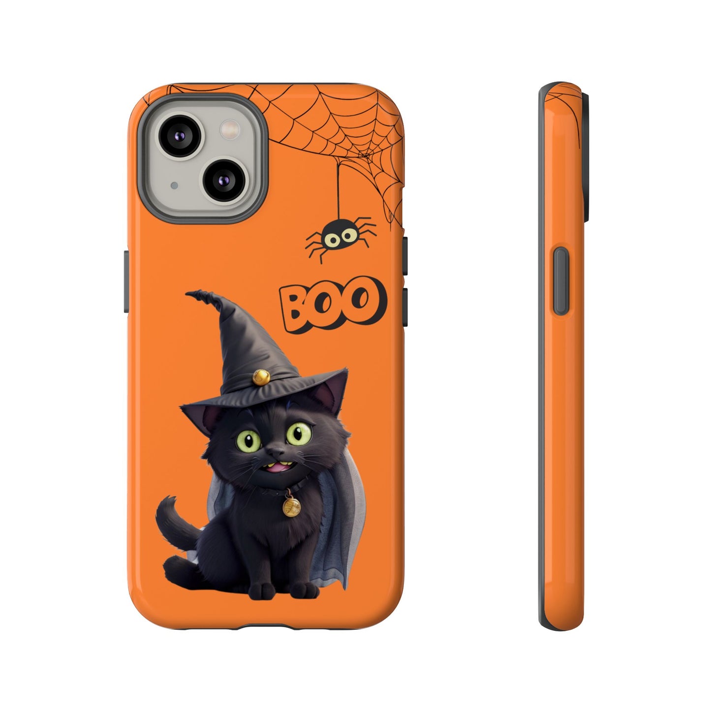 Premium-quality tough protective phone cases for iPhone,  Samsung and Google Phones - Orange - Spooky Halloween Black Cat