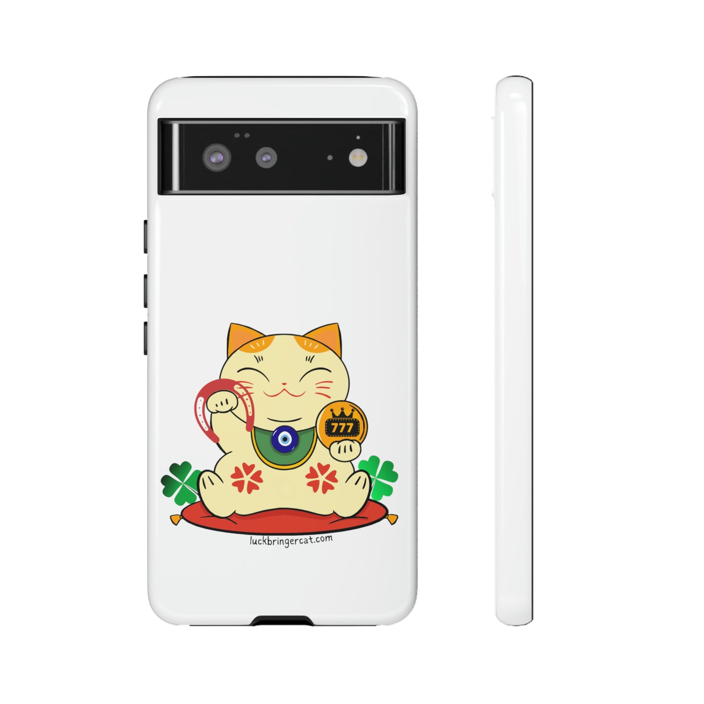 Cat Lovers Tough Phone Case- Maneki Neko Lucky Cat-White- iPhone, Samsung Galaxy, Google Pixel