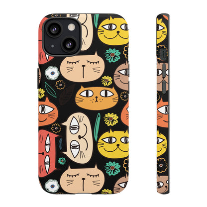 Premium-quality tough protective phone cases for iPhone, Samsung and Google - Black With Cute Colorful Cartoon Cats