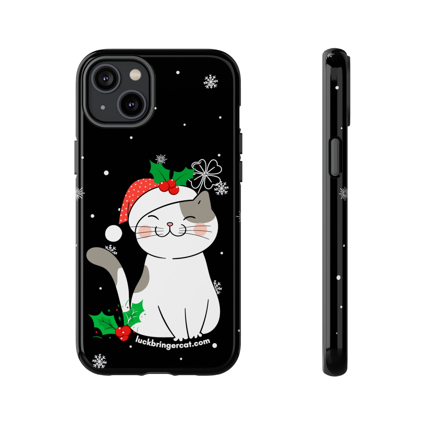 Cat Lovers Christmas Phone Case-iPhone, Samsung Galaxy,Google Pixel- Black With Cute Kitten