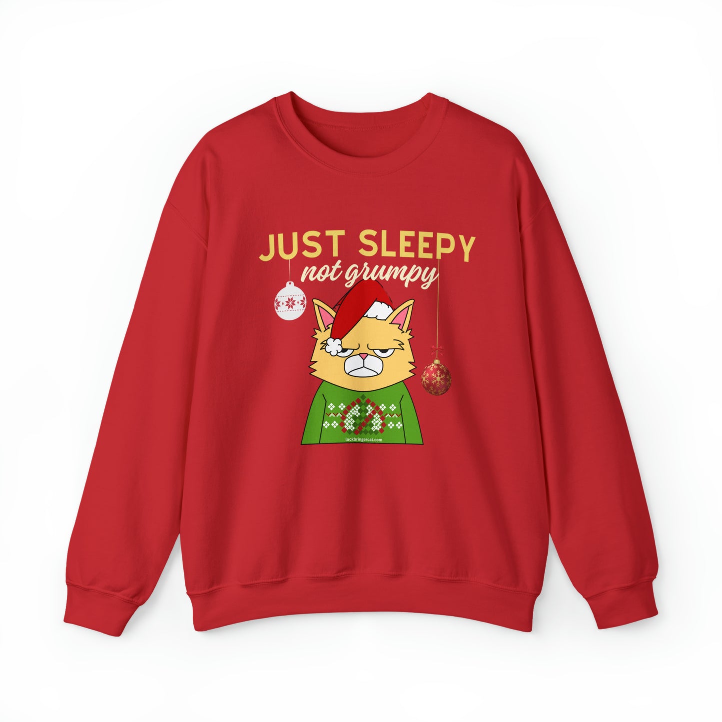 Christmas Crewneck Sweatshirt for Cat Lovers With Sleepy Not Grumpy Santa Cat