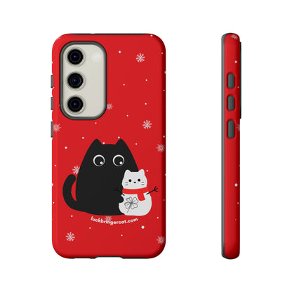 Cat Lovers Christmas Phone Case-iPhone, Samsung Galaxy, Google Pixel- Red and Black Snowman