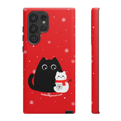 Cat Lovers Christmas Phone Case-iPhone, Samsung Galaxy, Google Pixel- Red and Black Snowman