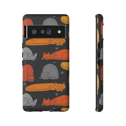 Premium-quality tough protective phone cases for iPhone, Samsung and Google Pixel- Black With Cute Colorful Sleeping Cats