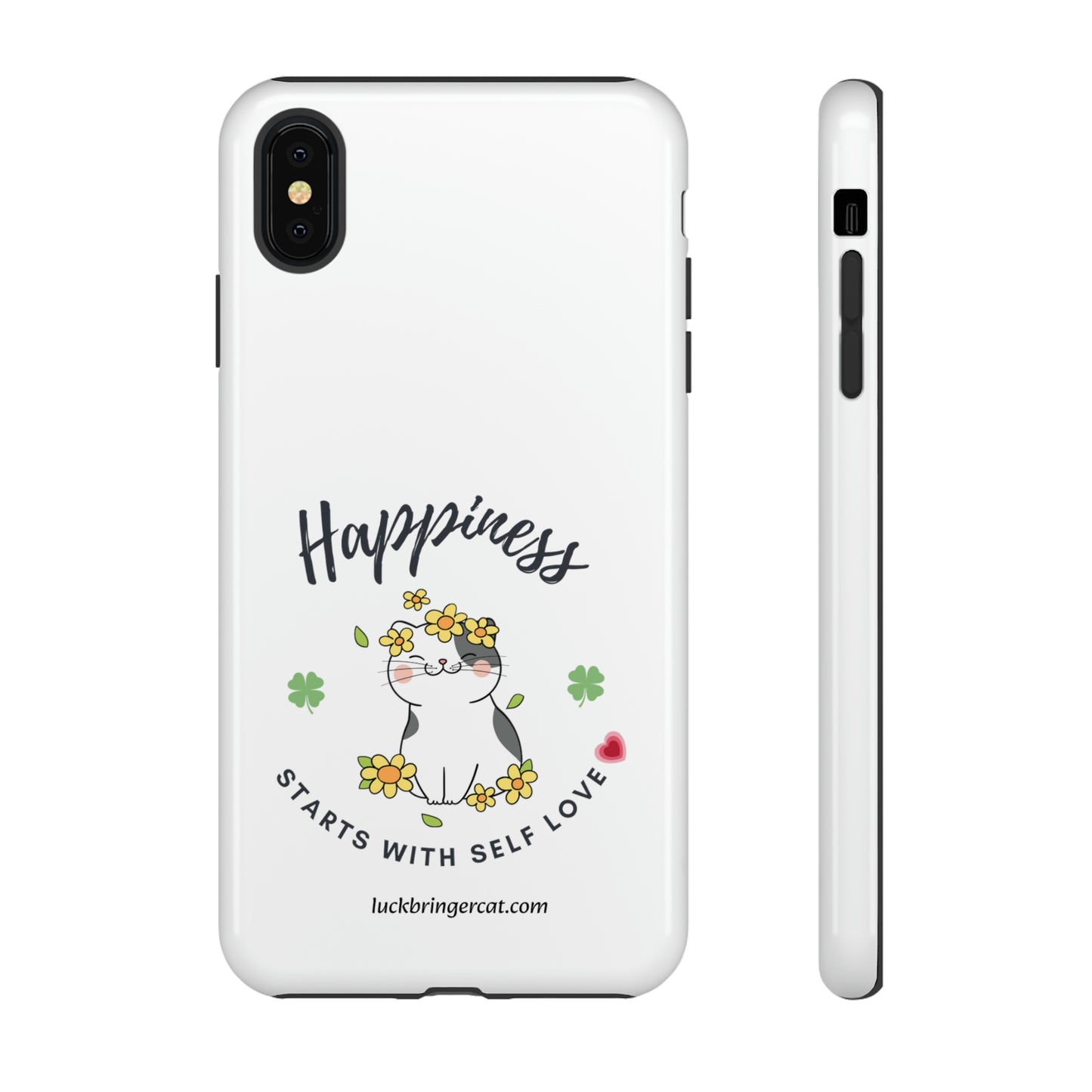 Cat Lovers Selflove  Phone Case- iPhone, Samsung Galaxy, Google Pixel- White- Happiness