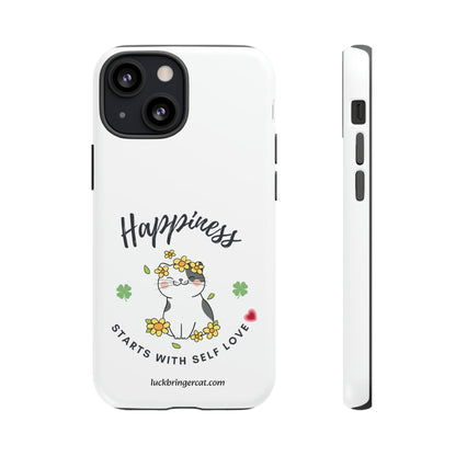 Cat Lovers Selflove  Phone Case- iPhone, Samsung Galaxy, Google Pixel- White- Happiness