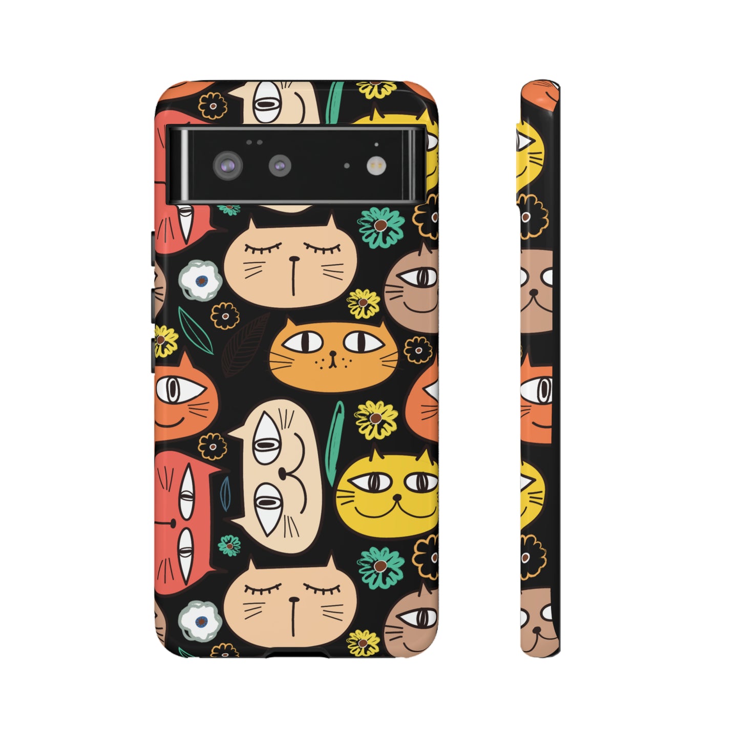 Premium-quality tough protective phone cases for iPhone, Samsung and Google - Black With Cute Colorful Cartoon Cats