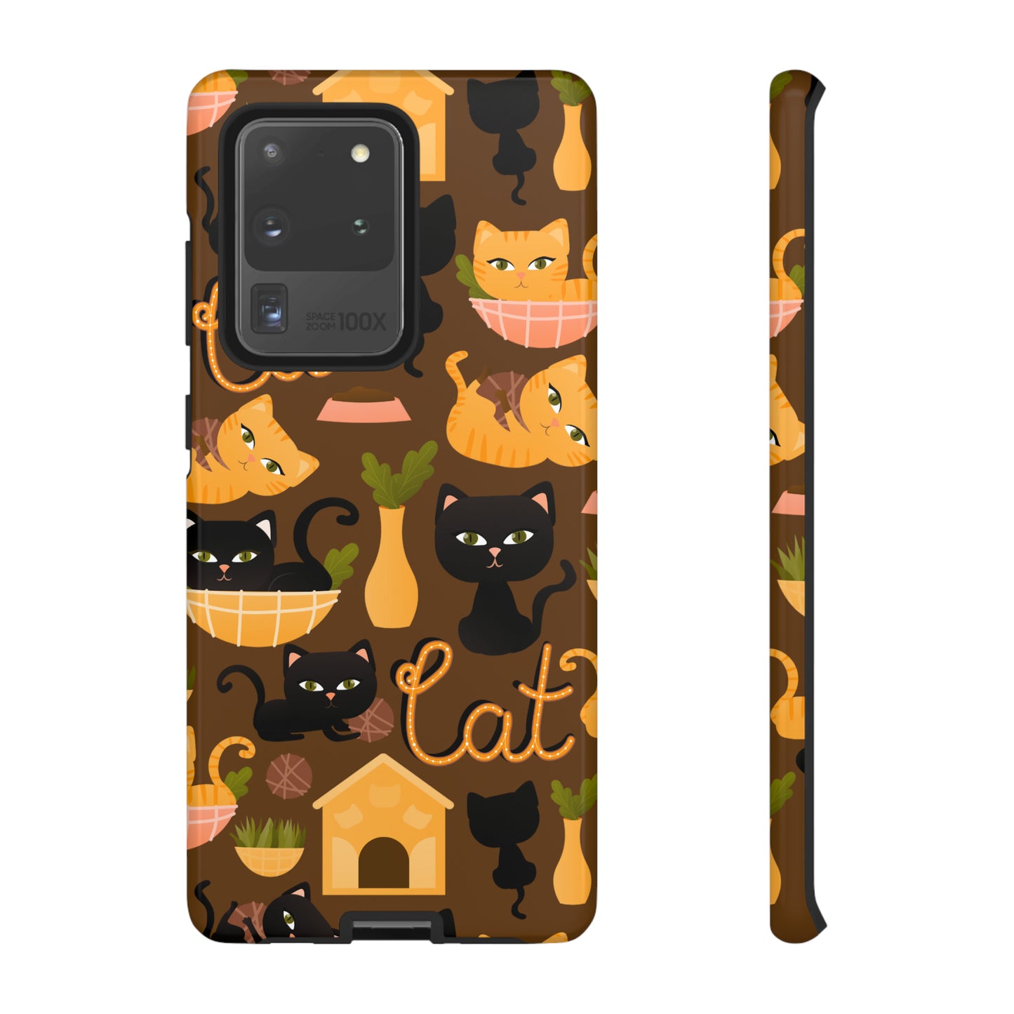 Premium-quality tough protective phone cases for iPhone, Samsung and Google - Brown With Cute Black and Orange Cats