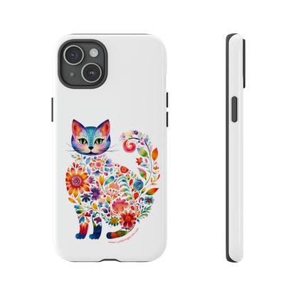 Floral Cat Lovers Phone case- iPhone, Samsung Galaxy, Google Pixel- White - Tough-Premium Quality