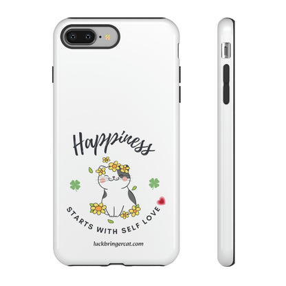 Cat Lovers Selflove  Phone Case- iPhone, Samsung Galaxy, Google Pixel- White- Happiness