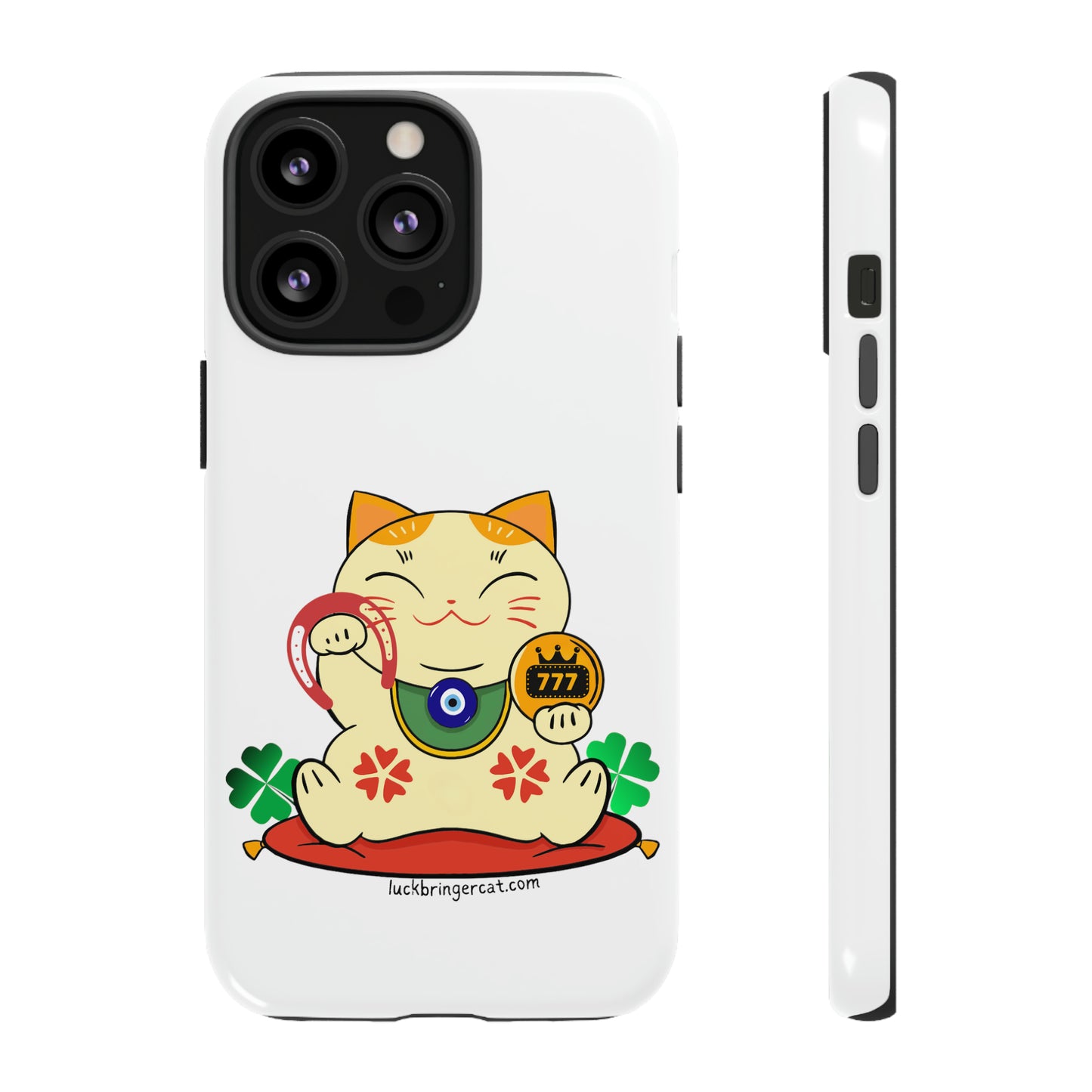 Cat Lovers Tough Phone Case- Maneki Neko Lucky Cat-White- iPhone, Samsung Galaxy, Google Pixel