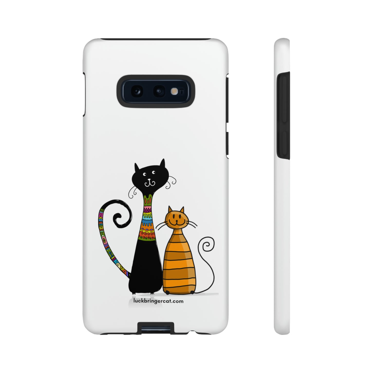 Funny Phone Case for Cat Lovers- iPhone, Samsung Galaxy and Google Pixel- White With Cute Black and Orange Cats