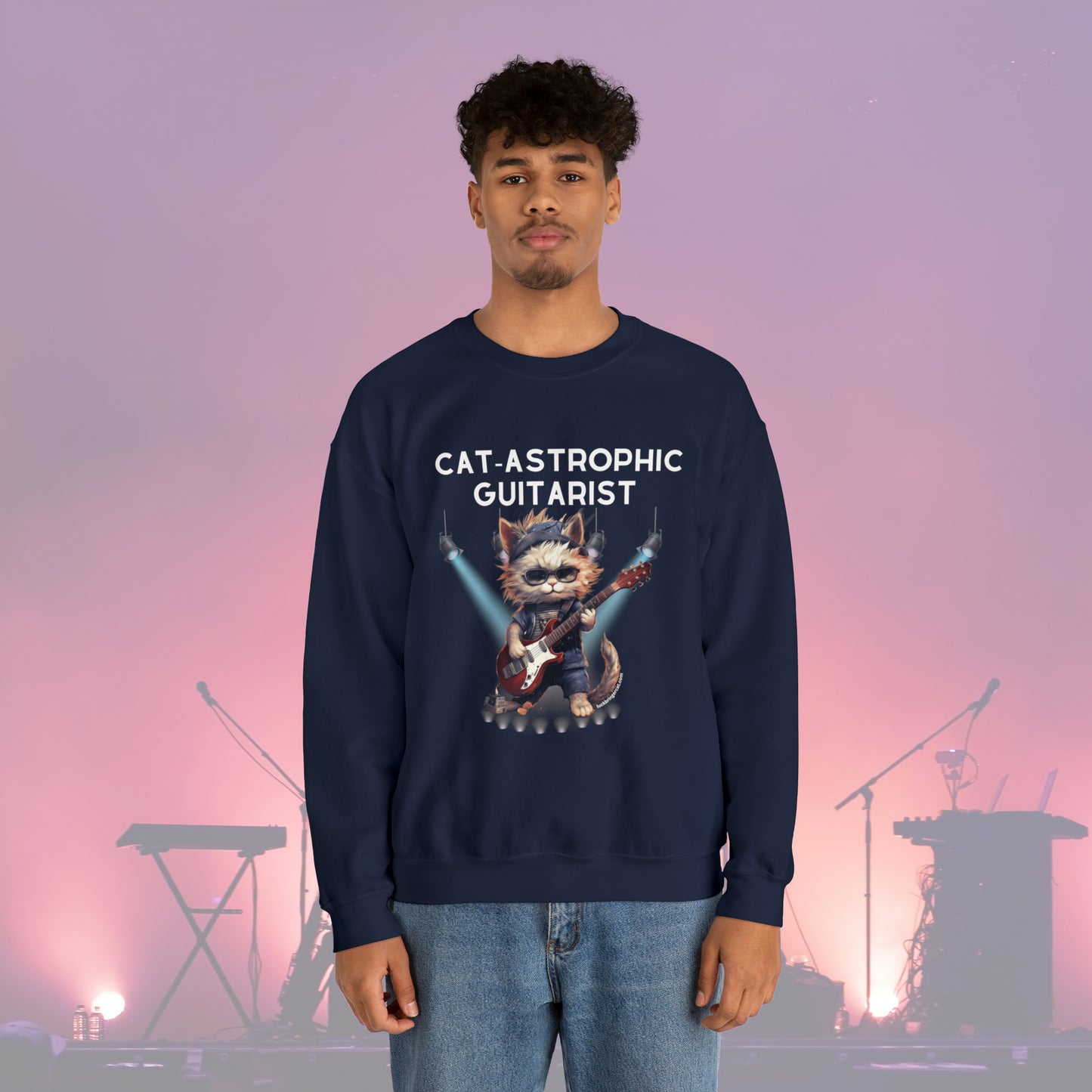 Unisex Crewneck Sweatshirt - Catastrophic Guitarist Funny Shirt for Cat Lovers and Electric Guitar Players