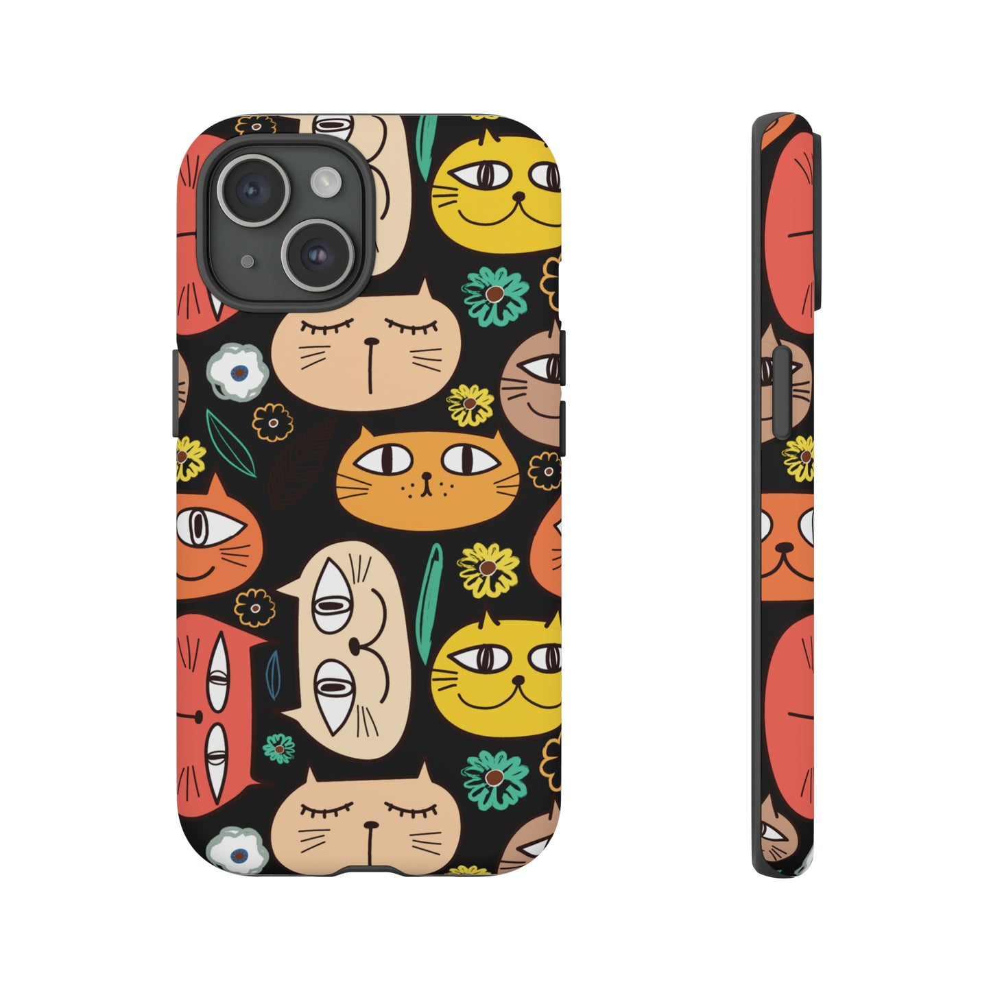 Premium-quality tough protective phone cases for iPhone, Samsung and Google - Black With Cute Colorful Cartoon Cats