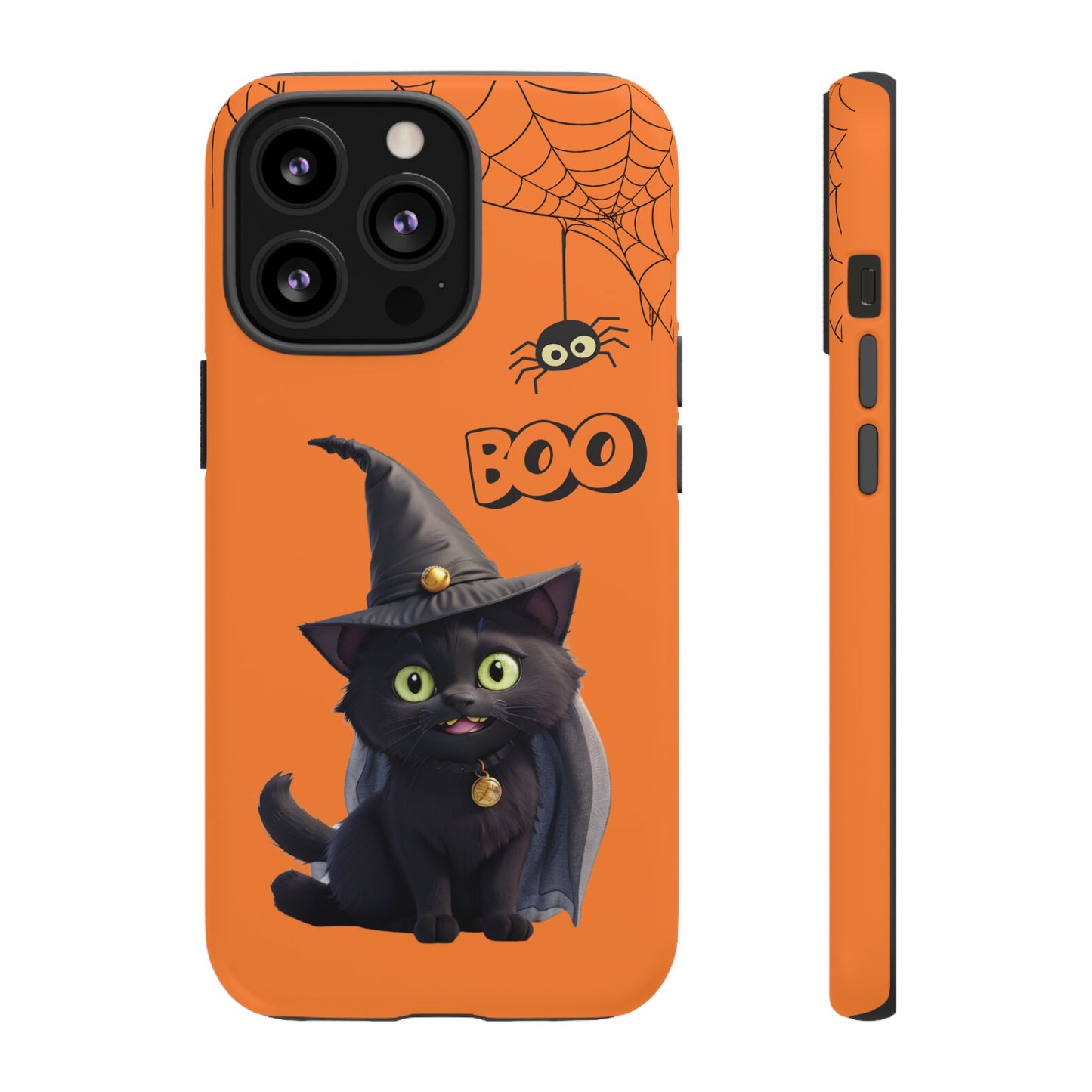 Premium-quality tough protective phone cases for iPhone,  Samsung and Google Phones - Orange - Spooky Halloween Black Cat