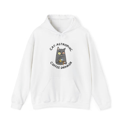 Funny Cat Coffee Lovers Hooded Sweatshirt-Catastrophic Coffee Drinker Graphic Hoodie