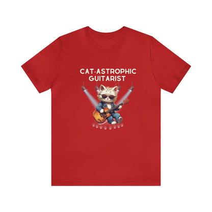 Unisex Cotton T-shirt - Catastrophic Guitarist - Funny Shirt for Cat and Classic Guitar Lovers