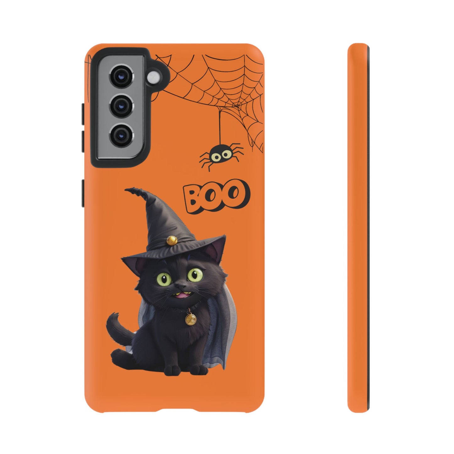 Premium-quality tough protective phone cases for iPhone,  Samsung and Google Phones - Orange - Spooky Halloween Black Cat