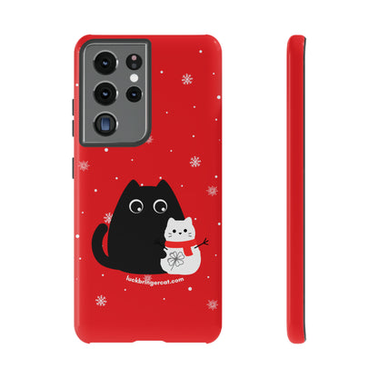 Cat Lovers Christmas Phone Case-iPhone, Samsung Galaxy, Google Pixel- Red and Black Snowman