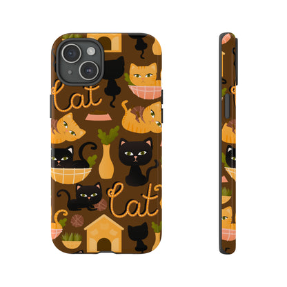 Premium-quality tough protective phone cases for iPhone, Samsung and Google - Brown With Cute Black and Orange Cats