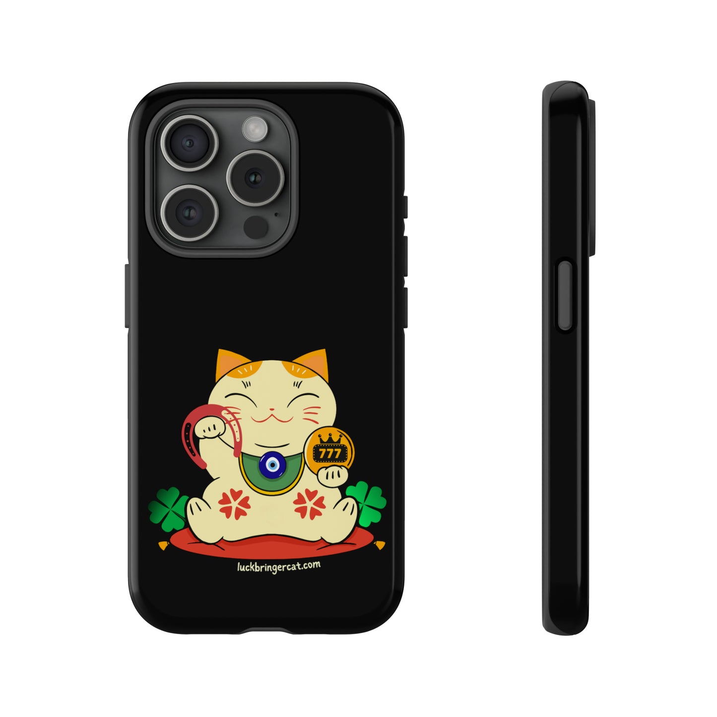 cat lovers lucky phone case Maneki Neko 777 horseshoe - black-cat mom gift-  iPhone 15 Plus, iPhone 15 Pro, iPhone 15 Pro Max, iPhone 14 Plus, iPhone 14 Pro, iPhone 14 Pro Max, iPhone 13 mini, iPhone 13 Pro, iPhone 13 Pro Max, iPhone 12 mini, iPhone 12 Pro, iPhone 12 Pro Max, iPhone 11 Pro, iPhone 11 Pro Max, iPhone X, iPhone XR, iPhone XS, iPhone XS Max, iPhone 8, iPhone 8 Plus - wish good luck gift 