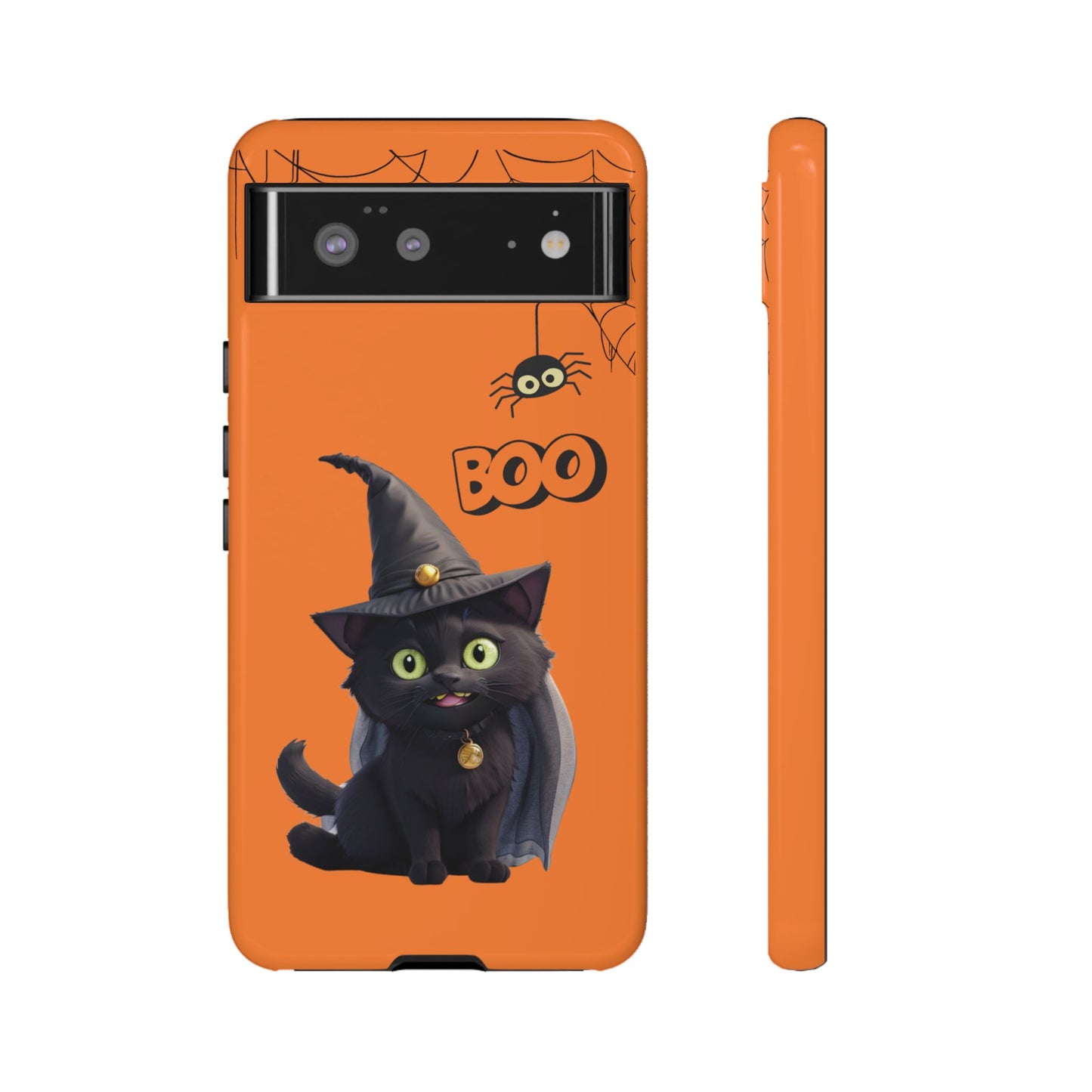 Premium-quality tough protective phone cases for iPhone,  Samsung and Google Phones - Orange - Spooky Halloween Black Cat