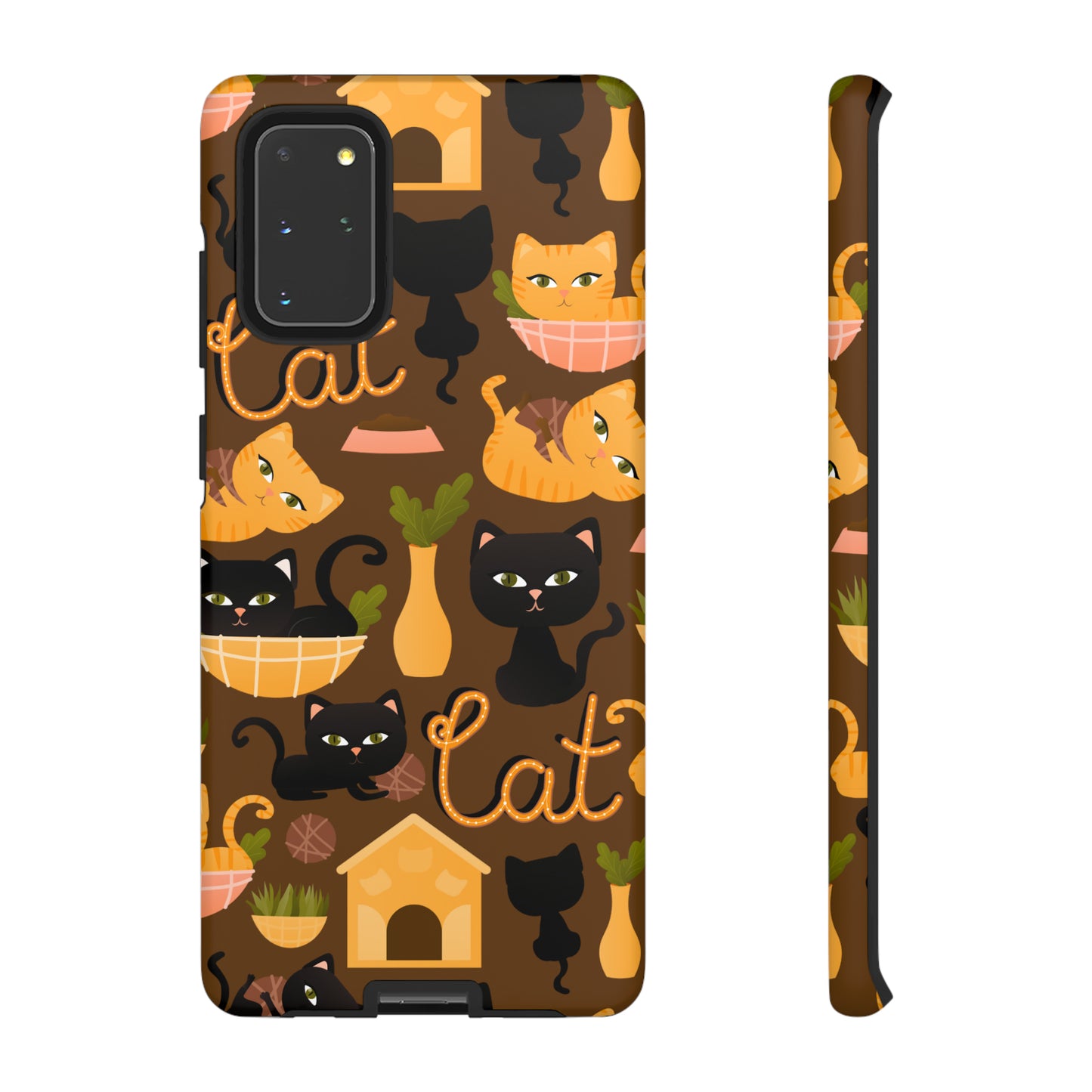 Premium-quality tough protective phone cases for iPhone, Samsung and Google - Brown With Cute Black and Orange Cats