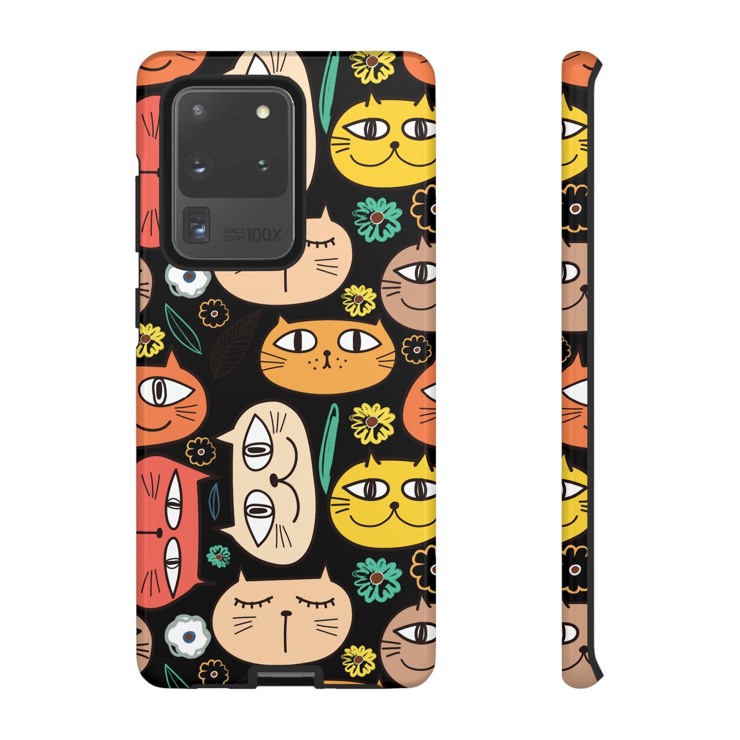 Premium-quality tough protective phone cases for iPhone, Samsung and Google - Black With Cute Colorful Cartoon Cats