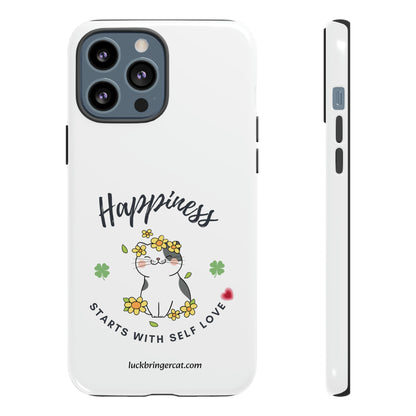 Cat Lovers Selflove  Phone Case- iPhone, Samsung Galaxy, Google Pixel- White- Happiness