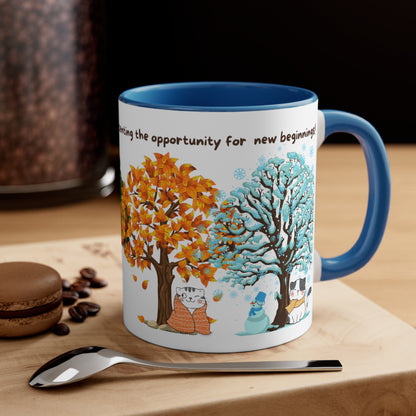 Four Seasons Coffee Mug for Cat Lovers - Change Is an Opportunity for New Beginnings