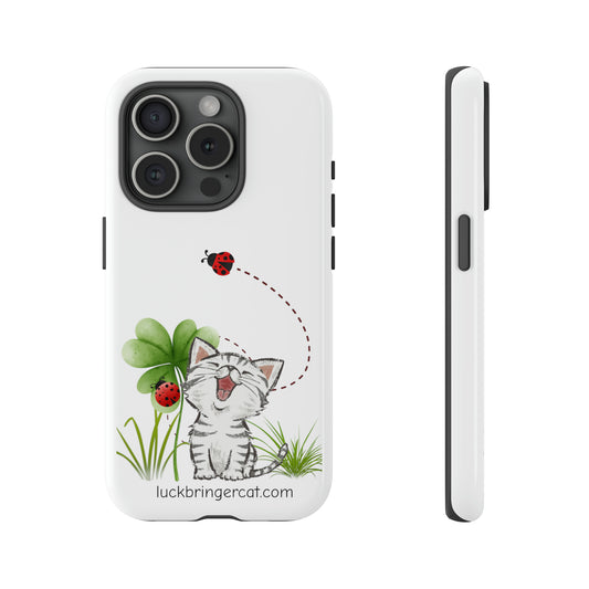 cute happy cat ladybug phone case for cat lovers cat moms gift-iPhone 15 Plus, iPhone 15 Pro, iPhone 15 Pro Max, iPhone 14 Plus, iPhone 14 Pro, iPhone 14 Pro Max, iPhone 13 mini, iPhone 13 Pro, iPhone 13 Pro Max, iPhone 12 mini, iPhone 12 Pro, iPhone 12 Pro Max, iPhone 11 Pro, iPhone 11 Pro Max, iPhone X, iPhone XR, iPhone XS, iPhone XS Max, iPhone 8, iPhone 8 Plus-White