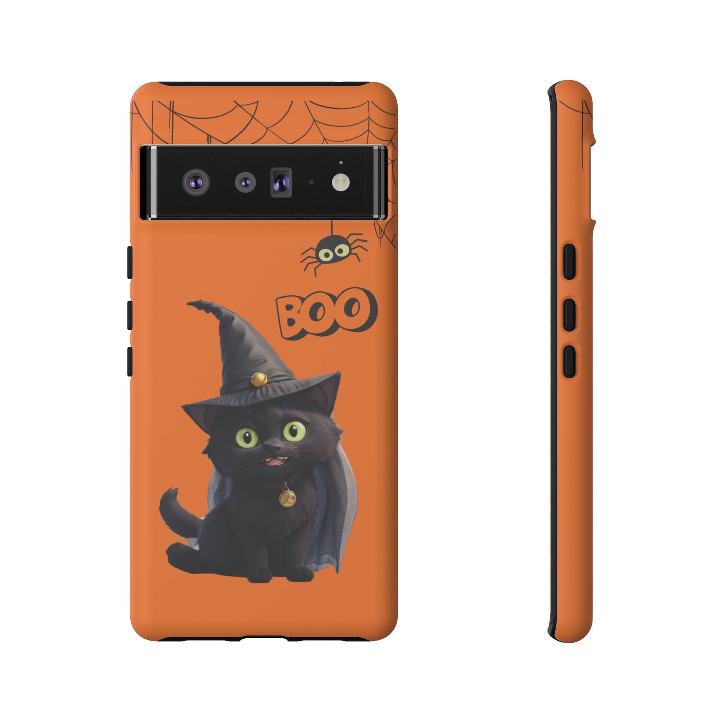 Premium-quality tough protective phone cases for iPhone,  Samsung and Google Phones - Orange - Spooky Halloween Black Cat