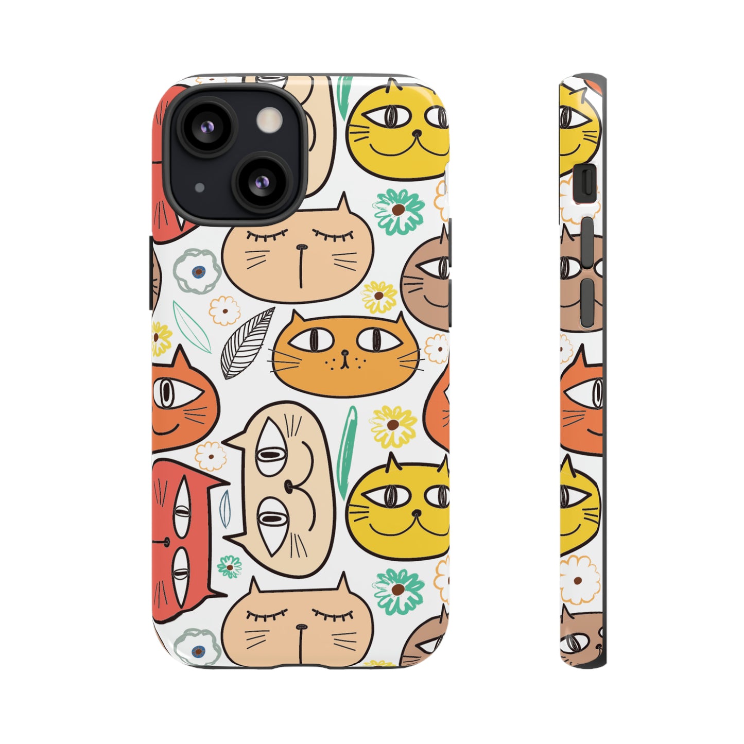 Premium-quality tough protective phone cases for iPhone, Samsung and Google - White With Cute Colorful Cartoon Cats