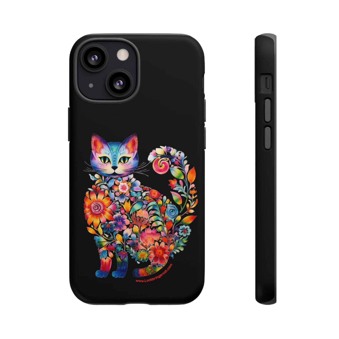 Floral Cat Lovers Phone case- iPhone, Samsung Galaxy, Google Pixel- Black-Tough-Premium Quality