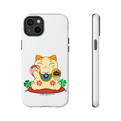 Cat Lovers Tough Phone Case- Maneki Neko Lucky Cat-White- iPhone, Samsung Galaxy, Google Pixel