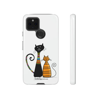 Funny Phone Case for Cat Lovers- iPhone, Samsung Galaxy and Google Pixel- White With Cute Black and Orange Cats