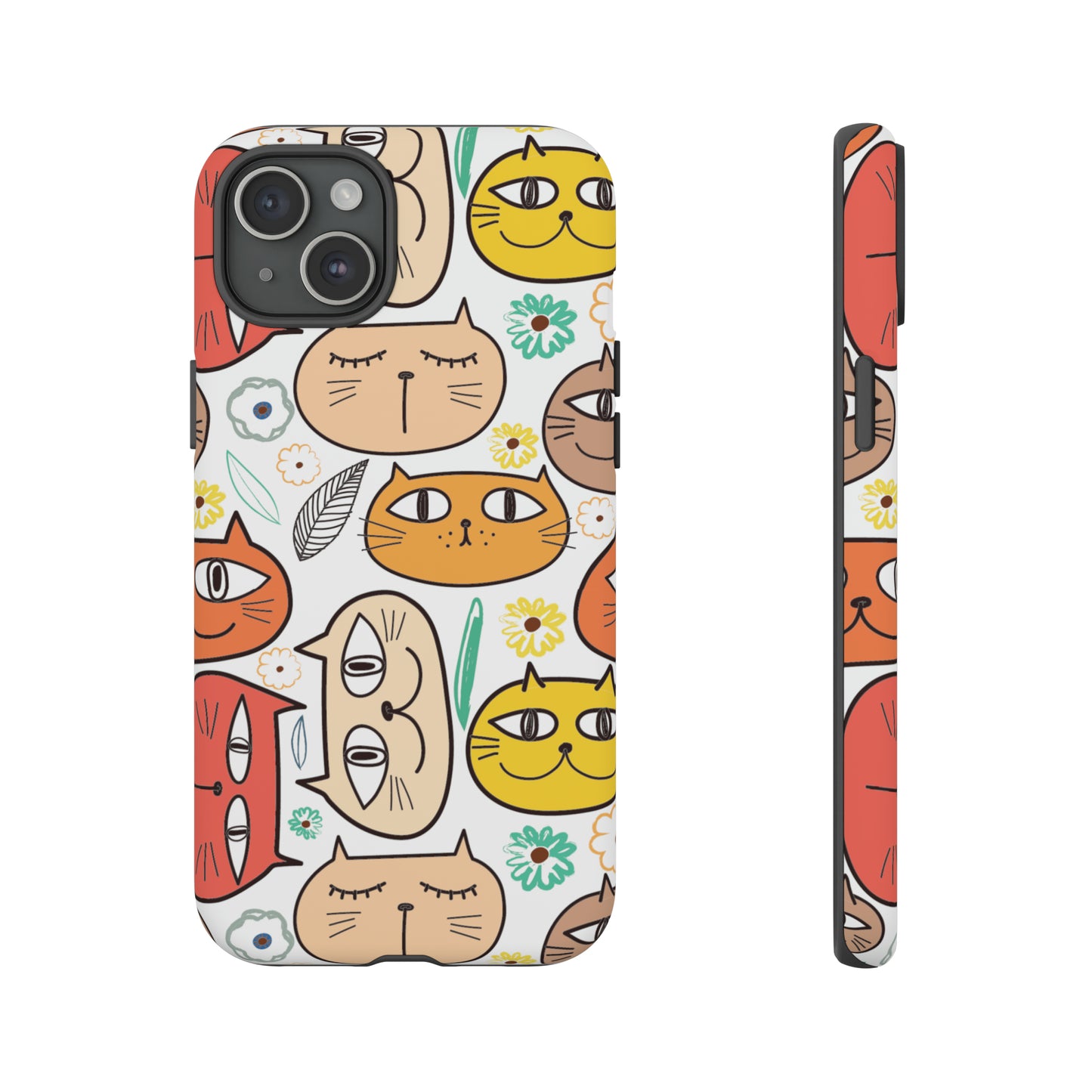 Premium-quality tough protective phone cases for iPhone, Samsung and Google - White With Cute Colorful Cartoon Cats