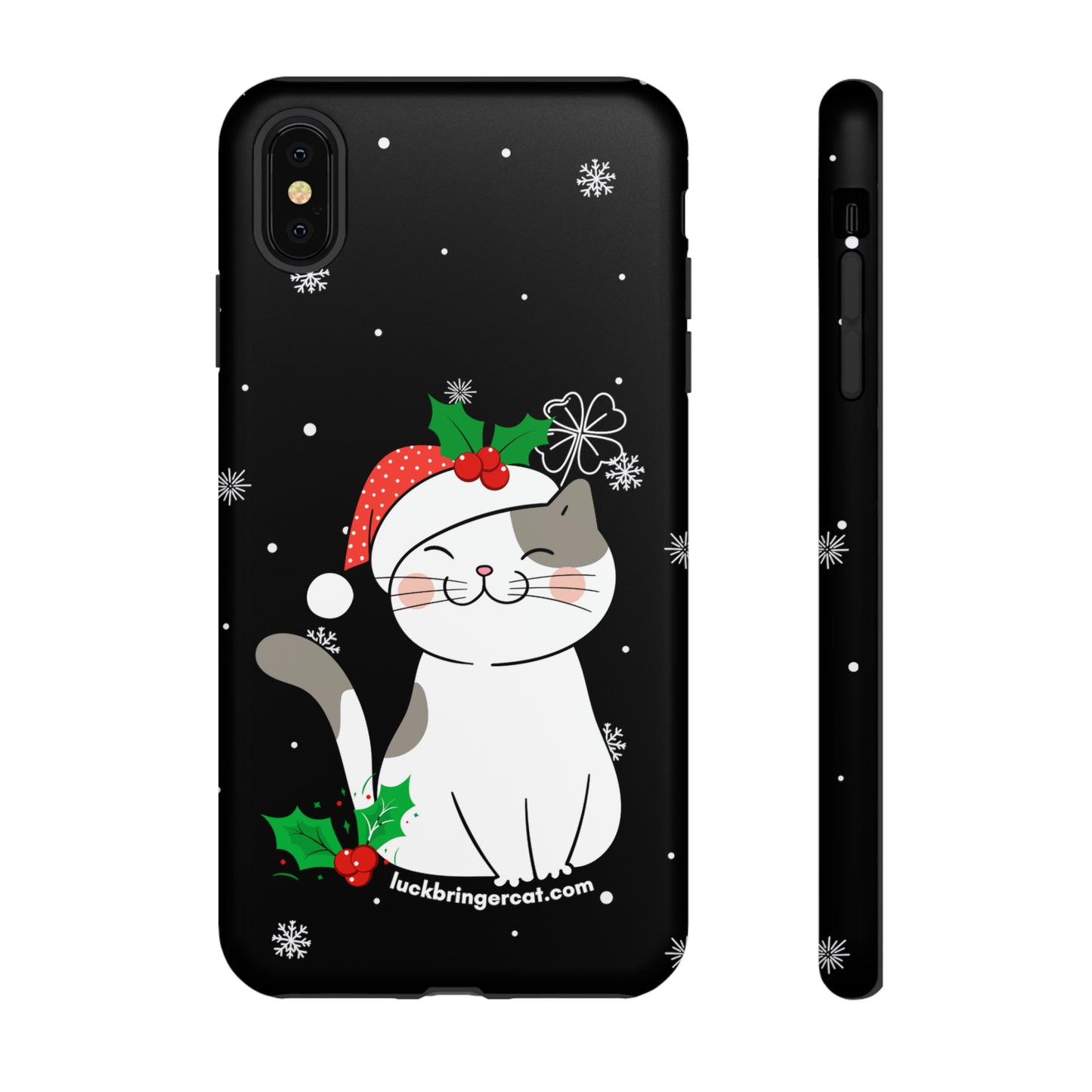 Cat Lovers Christmas Phone Case-iPhone, Samsung Galaxy,Google Pixel- Black With Cute Kitten