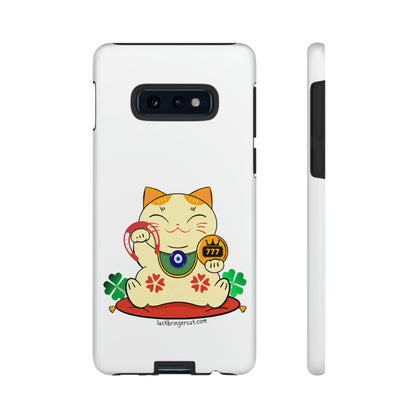 Cat Lovers Tough Phone Case- Maneki Neko Lucky Cat-White- iPhone, Samsung Galaxy, Google Pixel