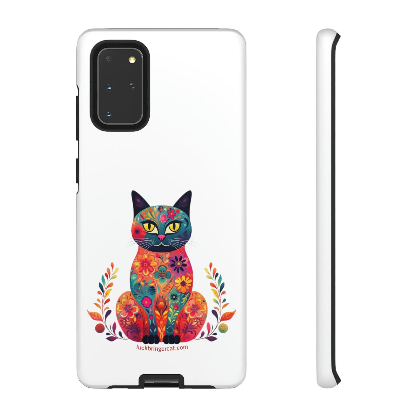 Phone Case for Cat Lovers- iPhone, Samsung Galaxy, Google Pixel- Colorful Floral Cat-White-Graphic